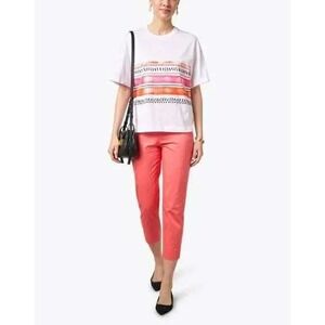Piazza Sempione Audrey Pants Cotton Stretch Cropped Coral Italy Size IT 48/US 12